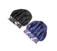 Happyyami 2piezas Gorro De Satén Para Mujeres Gorro Dormir Elástico De Capacidad Grande Cuidados Del Cabello Para Ducha y Maquillaje Negro y Azul