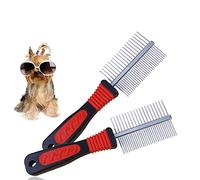 Happyyami 2piezas Peine De Limpieza Para Mascotas De Peine Doble De Acero Inoxidable Para Perros y Cachorros Cepillo Para Cuidado Del Pelo y Eliminación De Enredos
