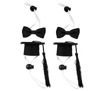 Happyyami 4 Piezas Sombrero De Graduacion Sombreros De Graduación para Perros Pequeños Traje De Perro Pajaritas para Perros Sombrero De Soltero para Mascotas Tijeras Perro Pañuelo Paño Black
