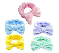 Happyyami 5 piezas Diademas de Spa para Mujer Cinta de Pelo de Coral Diademas de Maquillaje con Diseño de Moño Accesorios para Cuidado Facial y Ejercicio y Elásticas