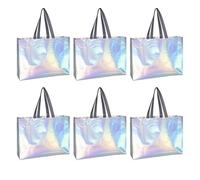 Happyyami 6 Bolsas Reutilizables Gran Capacidad y Duraderas Asa de Tela No Tejida Bolsas de Obsequio Plata Resistentes para Picnics y Actividades en Sitio
