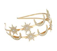 Happyyami Accesorios Diadema Diadema De Estrella y Luna De Doble Capa Corona De Novia Para Boda Tocado De Diosa Para Mujer
