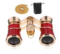 Happyyami Binoculares Vintage Compactos 3x25 para Mujer Cadena y Funda de Algodón, Plegables y Portátiles para Conciertos, Teatro y Eventos Deportivos, Diseño Ligero en Rojo