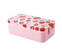 Happyyami Caja Bento para Almuerzo Diseño de Fresa Rosa, Resistente a Derrames y Aislamiento Térmico, Recipiente Portátil de 1 Nivel Adecuado para Oficina