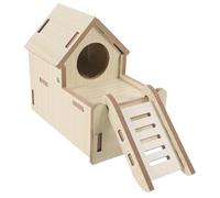 Happyyami Casa De Madera para Hámsters Plataforma y Escalera Refugio y Área para Pequeños Roedores para Hamsters y Cobayas