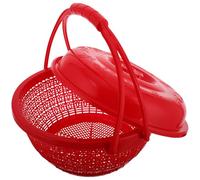 Happyyami Cesta Multifuncional Cómoda Redonda Asa o Roja Plástico en para de Almacenamiento de Frutas , Verduras y Huevos Jardín Despensa