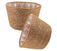 Happyyami Cestas Rústicas de Paja Tejida para Plantas de Interior y Flores, Juego 2 Piezas 26 Cm, Decoración Natural para Salón y Oficina, Cesta Hecha a Mano, Resistente y Multifuncional