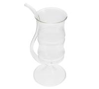 Happyyami Copa de Vino de Vidrio Transparente de 200ml con Pajita, Diseño Creativo y Único, Adecuado para Beber Vino y Jugos en Variedad de Ocasiones