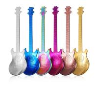 Happyyami Cucharillas de Postre y Café de Acero Inoxidable 304, 6 Piezas Diseño Guitarra, Mango Largo, Ideales para Servir en Cenas y Reuniones