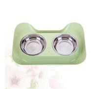 Happyyami Cuenco Comedero Doble para Mascotas de Acero Inoxidable Verde Diseño de Gato, Fácil de Limpiar, Adecuado para Alimentar Perros y Gatos
