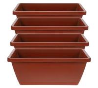 Happyyami Jardineras de Plástico Marrón Rectangular para Flores y Verduras con Bandejas Integradas y Dos Orificios de Drenaje, Paquete de 4 Piezas para Jardín Exterior