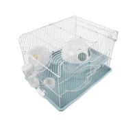 Happyyami Jaula para Hámster de 2 Niveles con Estructura Resistente a Mordeduras y Ruedas de Ejercicio, Diseño Multicapas de Plástico y Metal para Ratones y Hámsteres