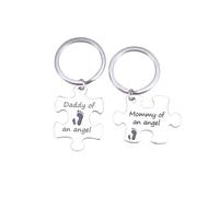 Happyyami Juego de 2 llaveros monumentos para mamá papá un ángel rompecabezas de llaveros para el aborto espontáneo recuerdo bebé monumento joyas regalo