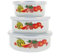 Happyyami Juego de 3 cuencos esmaltados con tapa, cuencos de estilo vintage, cuencos esmaltados, para cocinar al aire y camping