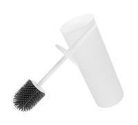 Happyyami Juego de Cepillo de Baño Mango Largo y Cerdas de Silicona para Limpieza Profunda, Soporte Blanco, Adecuado para Hotel y Oficina, Diseño Simple y Práctico