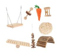Happyyami Juego de Juguetes de Madera para Hámster Columpio Balancín y Escalera 8 Piezas para Conejillos de Indias y Mascotas Pequeñas Juguetes de Resistentes
