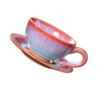 Happyyami Juego de Taza de Café Cerámica Roja Estilo Europeo con Platillo Taza de Leche para Té Tarde y Desayuno Adecuado para Hogar Cafetería y Restaurante