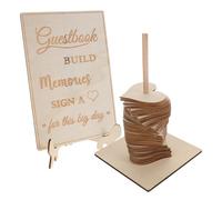 Happyyami Libro de Invitados de Boda en Madera Forma de Corazón Beige, Pieza Decorativa Elegante para Ceremonia y Recepción, Recuerdo Único para Invitados