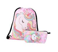 Happyyami Set De Neceser y Bolsa Fitness Unicornio Cordón 3D Bolso De Maquillaje Ideal para