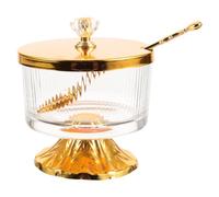 Happyyami Tarro de Vidrio con Tapa y Cuchara para Almacenamiento de Azúcar y Snacks, Gran Capacidad, Material Vidrio y Aleación Dorada, Adecuado para Cocina y Fiestas