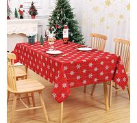 Hapterouse Red Christmas Wipe Clean Mantel Impermeable Que se Puede Limpiar Mantel Blanco Christmas Snowflake Pattern Decoraciones Xmas Extra Large Table Cover,54x90''