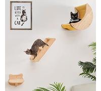 HAPYKITYS Estante para Gatos para Hamaca de Pared, estantes de Escalada y Perchas de Madera Maciza, escalones para Gatos para Actividad, Muebles de Pared para Gatos de Interior, Juego de 3 Piezas
