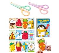 HAPZUR Tijeras de Seguridad para Niños (Set de 2) con Libro de Recorte | Manualidades y Motricidad Fina para 2, 3, 4 Años | Sin Punta