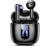 Haqquio Auriculares inalámbricos, auriculares Bluetooth con estéreo de graves profundos, reproducción de 48 horas con pantalla LED de alimentación, ligeros, IPX7, auriculares intraurales con micrófono