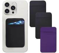 HAQuake Paquete de 3 bolsillos para tarjetas de teléfono celular para la parte posterior del teléfono, funda elástica para tarjetas de crédito y identificación, con calcomanía y solapa para iPhone y