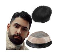 Hår för män # 1B Off Black Toupee for hombres 8x10 piezas Reemplazo de postizo for hombres 100% cabello humano real europeo Sistema Mono NPU Toupé för män(8x10)
