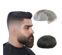 Hår för män Sistema de reemplazo de cabello, peluquín for hombres, prótesis de cabello humano, unidades de cabello Mono combinado con piezas de cabello detrás de PU Toupé för män(6x8)