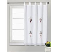 HaraDeco 1 Pieza Cortina Cocina 100x220cm, Elementos Bordados Decorativos, Visillo Combinado Crochet, Cortina Tela Elegante para Ventana(100x220cm, Cereza)