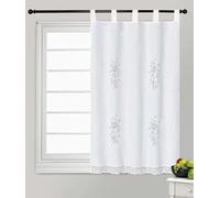 HaraDeco 1 Pieza Cortina Cocina 100x220cm, Flores Flores Bordado Calado, Visillo Combinado Crochet, Cortina Tela Elegante para Ventana(100x220cm, Calado Blanca)