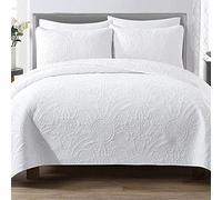 HaraDeco Colcha Boutí Blanca Cama 90 Floral, Confeccionado Microfibra Relleno Fina con Funda Almohada(Flor Blanca H2023, Cama 90)