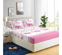 HaraDeco Juego de Sábana 3 Piezas Cama 90x190/200cm, Microfibra Poliéster Suave, Sábana Encimera Estampada Moderna, Bajera Ajustable para Colchón 28cm, 1 Funda Almohada 50x70cm(Rosa Dreams, Cama 90)