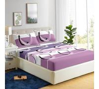 HaraDeco Juego de Sábana 4 Piezas Cama 180x190/200cm, Microfibra Poliéster Suave, Sábana Encimera Estampada Moderna, Bajera Ajustable para Colchón 28cm, 2 Fundas Almohada 50x70cm(Aro Lila, Cama 180)