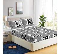 HaraDeco Juego de Sábana 4 Piezas Cama 180x190/200cm, Microfibra Poliéster Suave, Sábana Encimera Estampada Moderna, Bajera Ajustable para Colchón 28cm, 2 Fundas Almohada 50x70cm(Nagic, Cama 180)