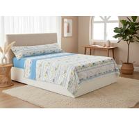 HaraDeco Juego de Sabanas 3 Piezas - Poliéster Microfibra Tacto Satén- Bajera, Encimera y 1 Funda de Almohada Larga, Estampada para Todas Estaciones (Barco Azul, Cama 105x190/200cm+28cm)