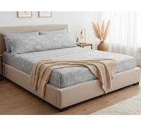 HaraDeco Juego de Sabanas 3 Piezas - Poliéster Microfibra Tacto Satén- Bajera, Encimera y 1 Funda de Almohada Larga, Estampada para Todas Estaciones (Onil Gris, Cama 105x190/200cm+28cm)