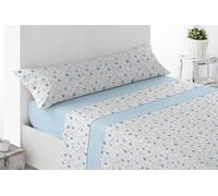 HaraDeco Juego de Sabanas 3 Piezas - Poliéster Microfibra Tacto Satén- Bajera, Encimera y 1 Funda de Almohada Larga, Estampada para Todas Estaciones (Ariza Azul, Cama 105x190/200cm+28cm)