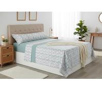 HaraDeco Juego de Sabanas 3 Piezas - Poliéster Microfibra Tacto Satén- Bajera, Encimera y 1 Funda de Almohada Larga, Estampada para Todas Estaciones (Benali Verde, Cama 90x190/200cm+28cm)