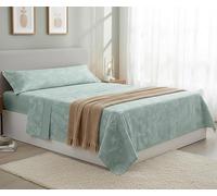 HaraDeco Juego de Sabanas 3 Piezas - Poliéster Microfibra Tacto Satén- Bajera, Encimera y 1 Funda de Almohada Larga, Estampada para Todas Estaciones (Onil Verde, Cama 105x190/200cm+28cm)