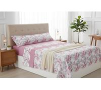 HaraDeco Juego de Sabanas 3 Piezas - Poliéster Microfibra Tacto Satén- Bajera, Encimera y 1 Funda de Almohada Larga, Estampada para Todas Estaciones (Tauste Rosa, Cama 105x190/200cm+28cm)