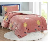 HaraDeco Manta para Cama Individual 90/105 con Una Funda Almohada, de Borrego Terciopelo Gruesa de Gran Volumen y Abriga para Tiempo Fría(Flor Good Luck, 160x220cm)