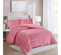 HaraDeco Manta Sherpa con Fundas Almohada, Edredón Borrego Manta Borreguito Terciopelo Gruesa Abriga para Tiempo Fría (Liso Rosa, 240x260cm)
