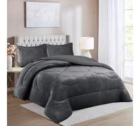 HaraDeco Manta Sherpa con Fundas Almohada, Edredón Borrego Manta Borreguito Terciopelo Gruesa Abriga para Tiempo Fría (Liso Gris Oscuro, 160x220cm)