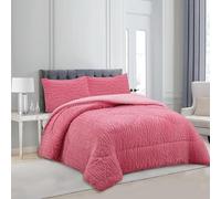 HaraDeco Manta Sherpa con Fundas Almohada, Edredón Borrego Manta Borreguito Terciopelo Gruesa Abriga para Tiempo Fría (Jacquard Rosa, 160x220cm)