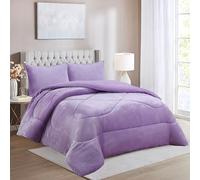 HaraDeco Manta Sherpa con Fundas Almohada, Edredón Borrego Manta Borreguito Terciopelo Gruesa Abriga para Tiempo Fría (Liso Lila Lavanda, 240x260cm)
