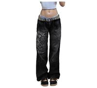 Harajuku Hot Mom Denim Jeans Damen Y2K Baggy Denim Hosen Corean Style Grunge Vintage Skinny Flare Pants 90s Retro Cargo Pants Vintage Streetwear Boyfriend Pants, A1 negro., M