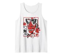 Harajuku Japanese Aesthetic Red Oni Demon Mask Camiseta sin Mangas
